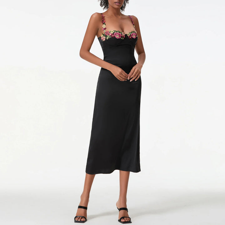 Satin Sling Bodycon Long Floral Dress Women