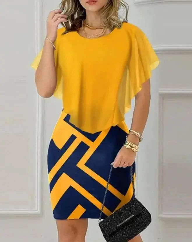 Geometric Print Ruffle Hem Mini Dress For Summer Style