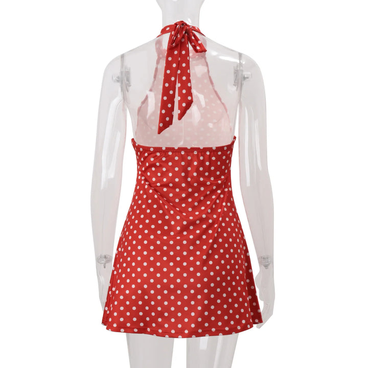 Limited Signature Dot Halter Backless Knit Evening