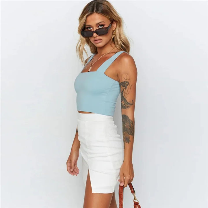 Dozw White Elastic Backless Crop Top