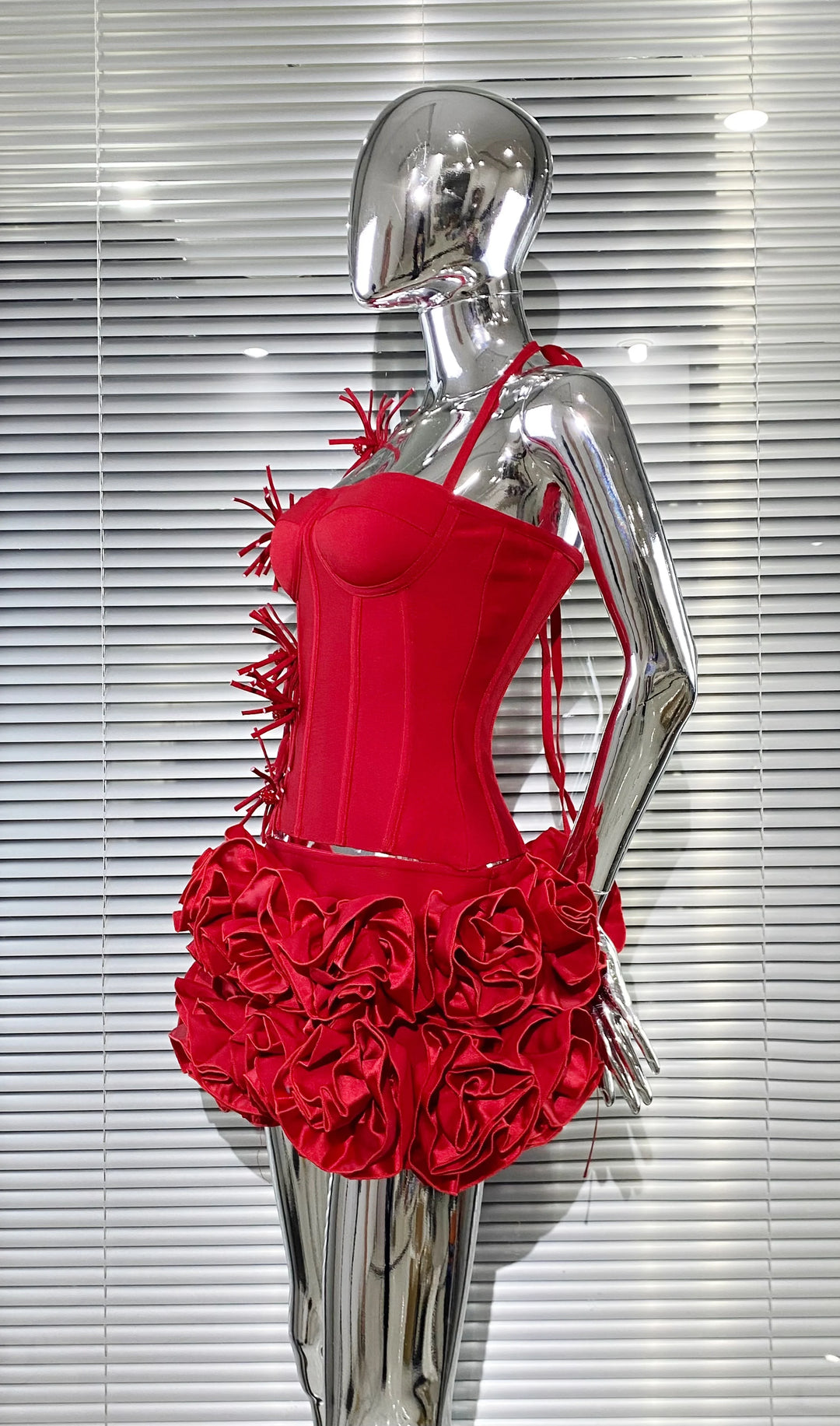 Black Red Strapless Laced Bodycon Cocktail Mini