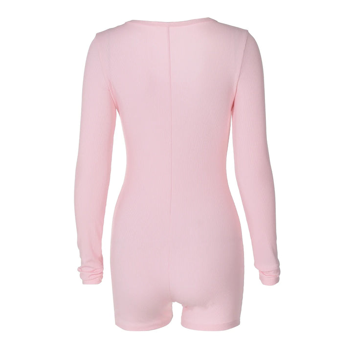 Stylish Ribbed Knit Bodycon Playsuit With Buttons
