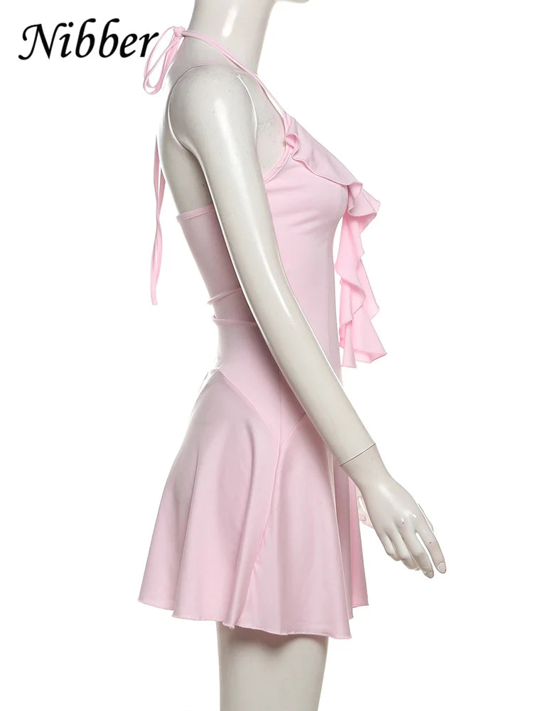 Exquisite Woven Ruffle V Neck Summer Bodycon Dress