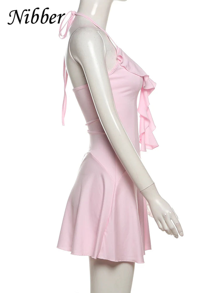 Exquisite Woven Ruffle V Neck Summer Bodycon Dress