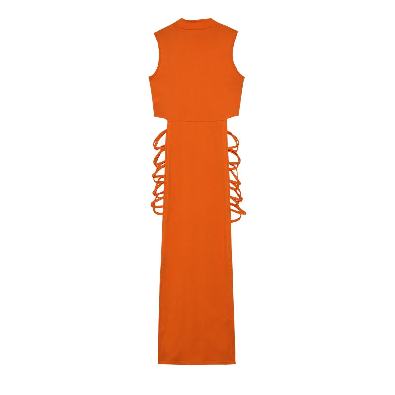 Exclusive Criss Cross Mock Neck Knit Maxi Dress