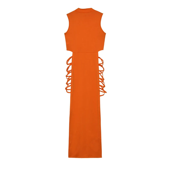 Exclusive Criss Cross Mock Neck Knit Maxi Dress