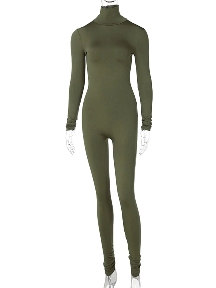 Hugcitar Long Sleeve Turtleneck Bodycon Jumpsuit