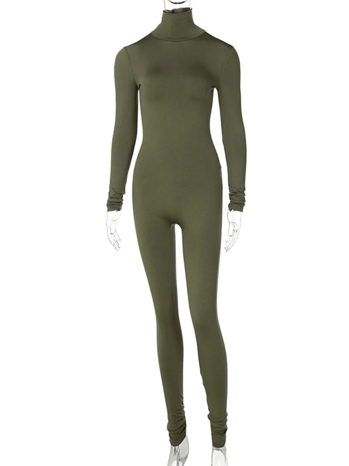 Hugcitar Long Sleeve Turtleneck Bodycon Jumpsuit