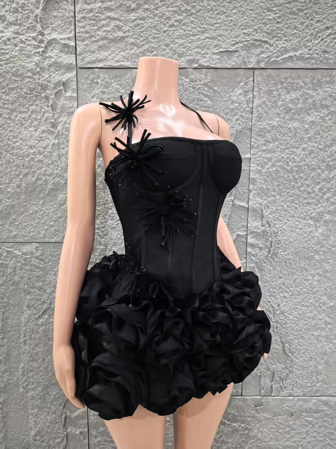 Black Floral Two Piece Strapless Bodycon Dress