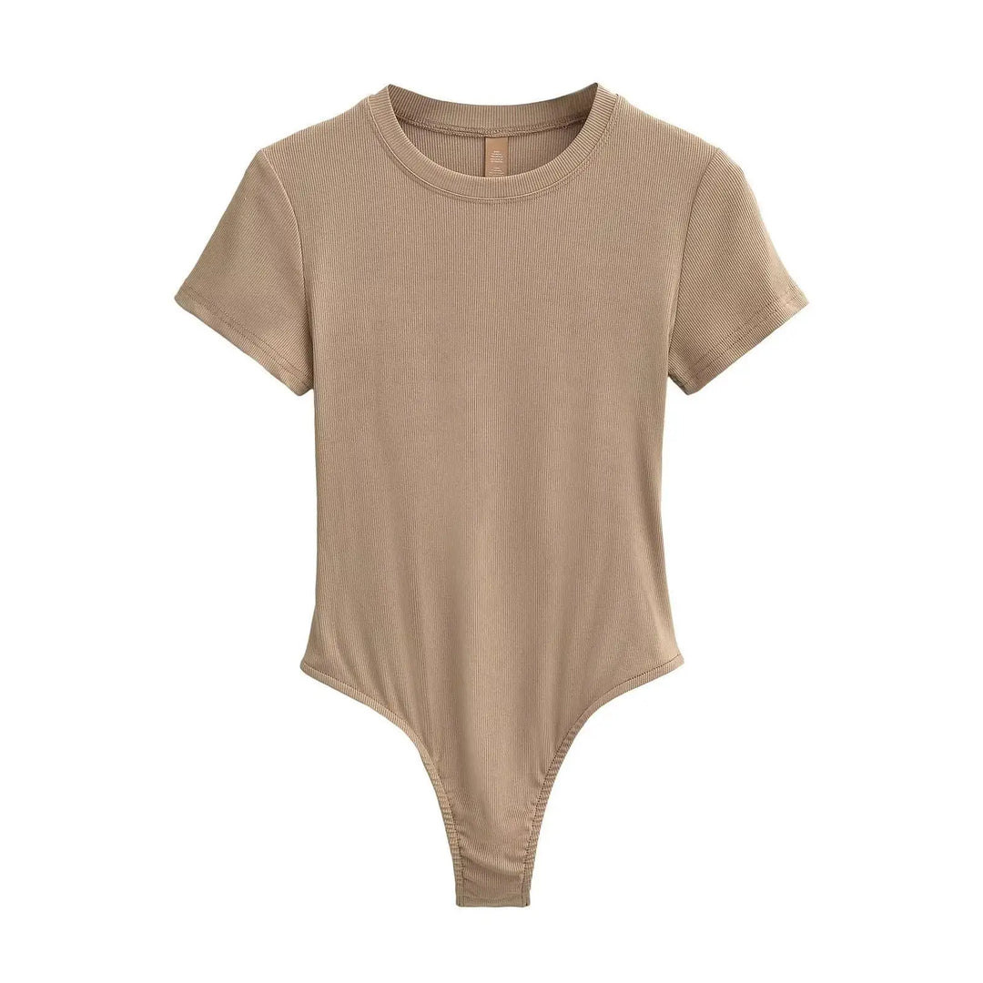 Women Summer Short Sleeve O-neck Slim Fit Knit Bodysuit