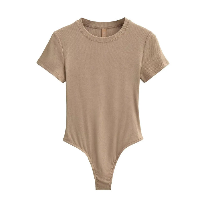 Women Summer Short Sleeve O-neck Slim Fit Knit Bodysuit