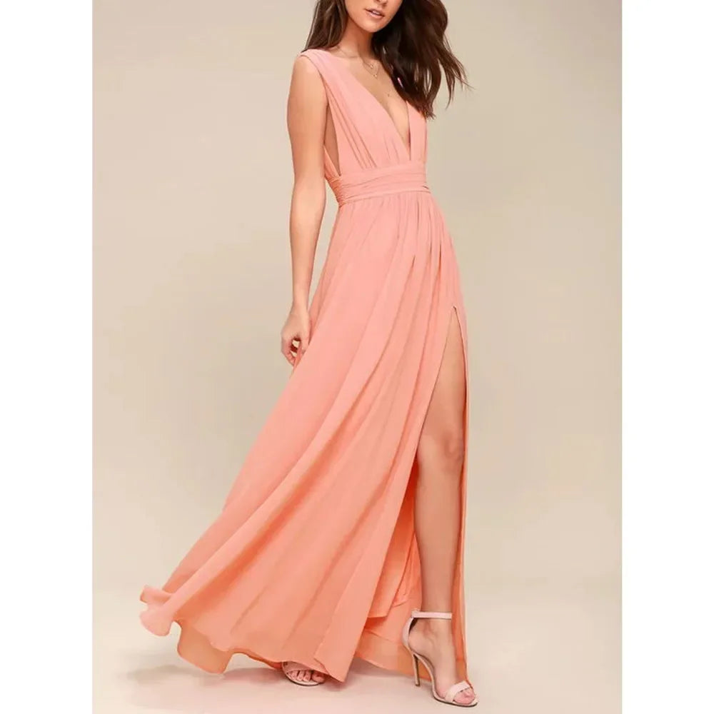 Exquisite Red Backless Maxi Dress For Elegant