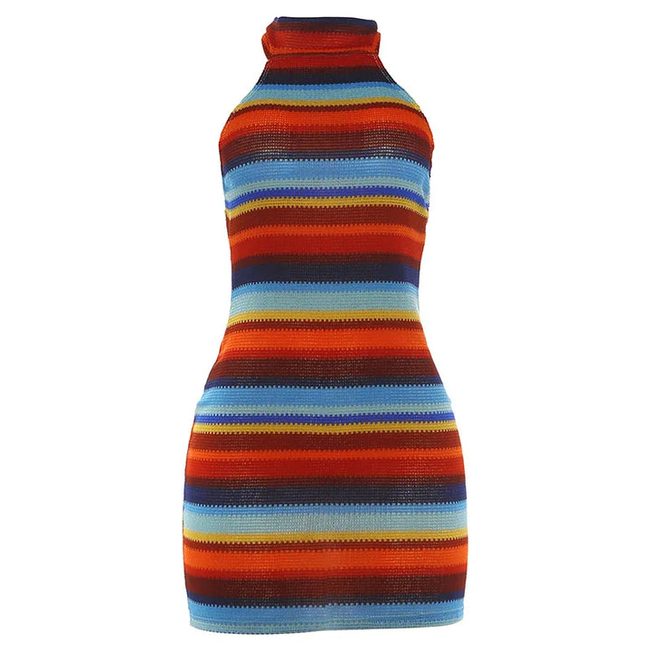 Cryptographic Halter Mini Dress Backless Colorful
