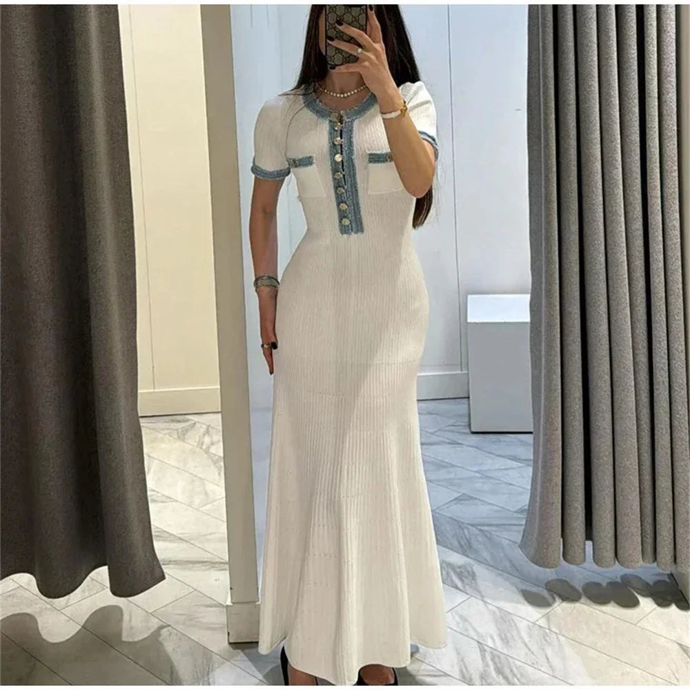 Chic O Neck Knit Maxi Dress With Pockets