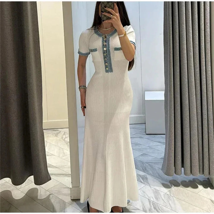 Chic O Neck Knit Maxi Dress With Pockets