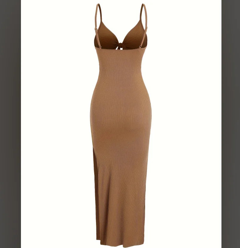 Floral Knit V Neck Sleeveless Backless Long Dress