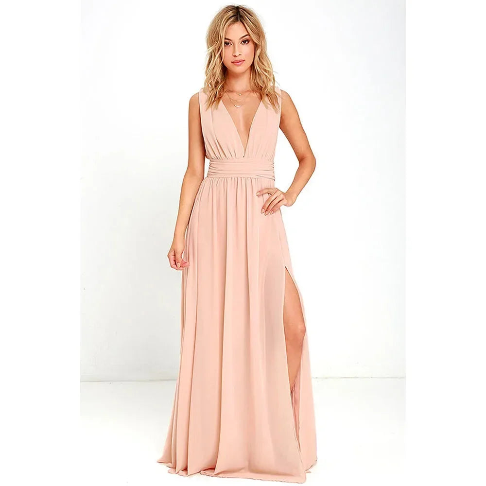 Red Backless Maxi Dress For Party And Bridesmaid