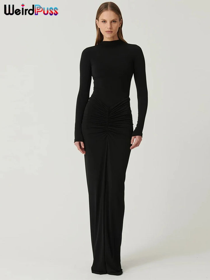 Weird Puss Ruched O Neck Slim Bodycon Dress