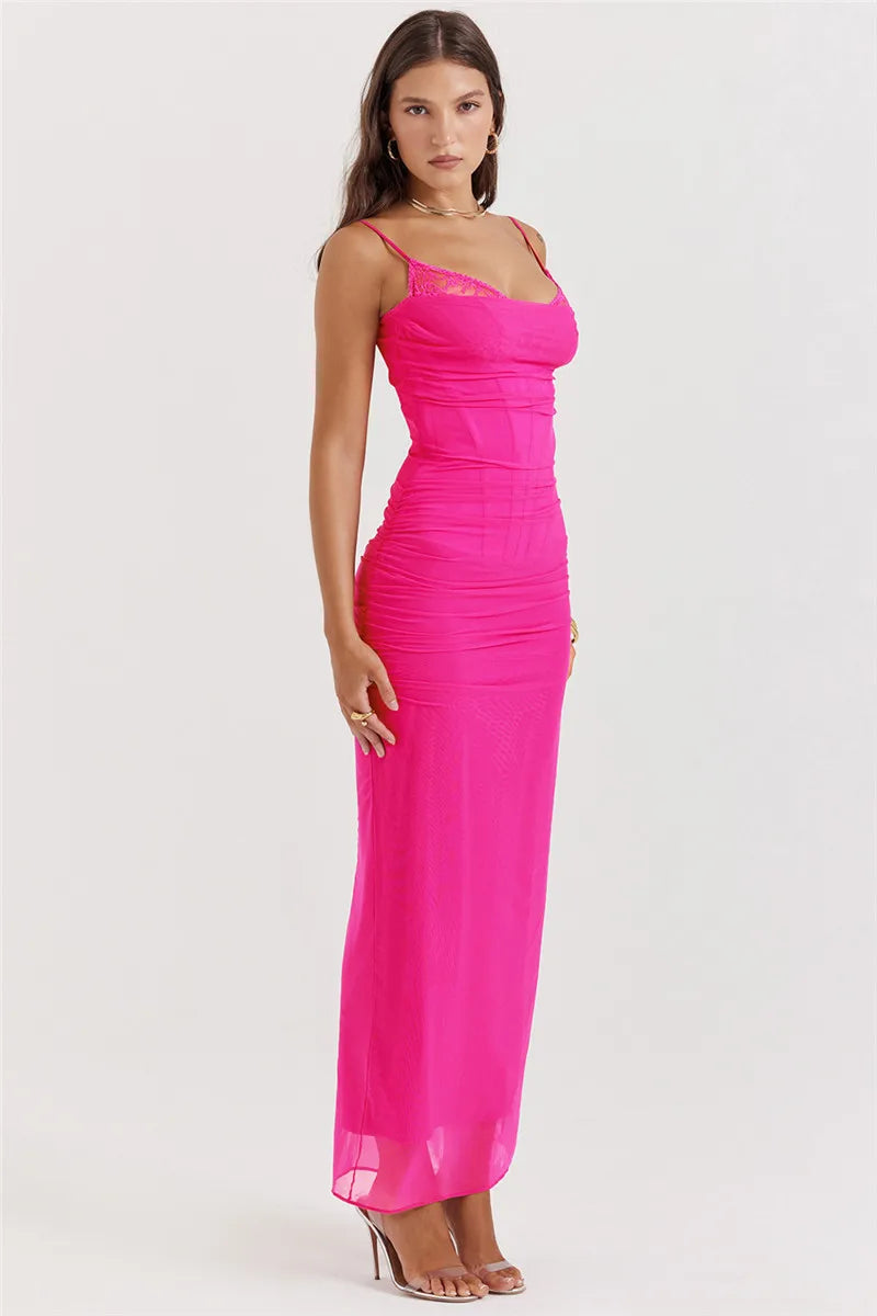 Elegant Backless Mozision Mesh Maxi Dress For
