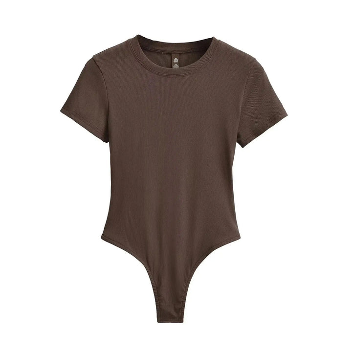 Women Summer Short Sleeve O-neck Slim Fit Knit Bodysuit