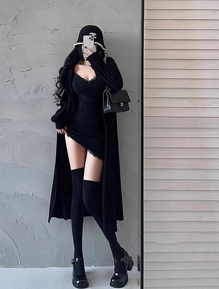 JeYongZoo Black Y2K Lace Bodycon Mini Dress