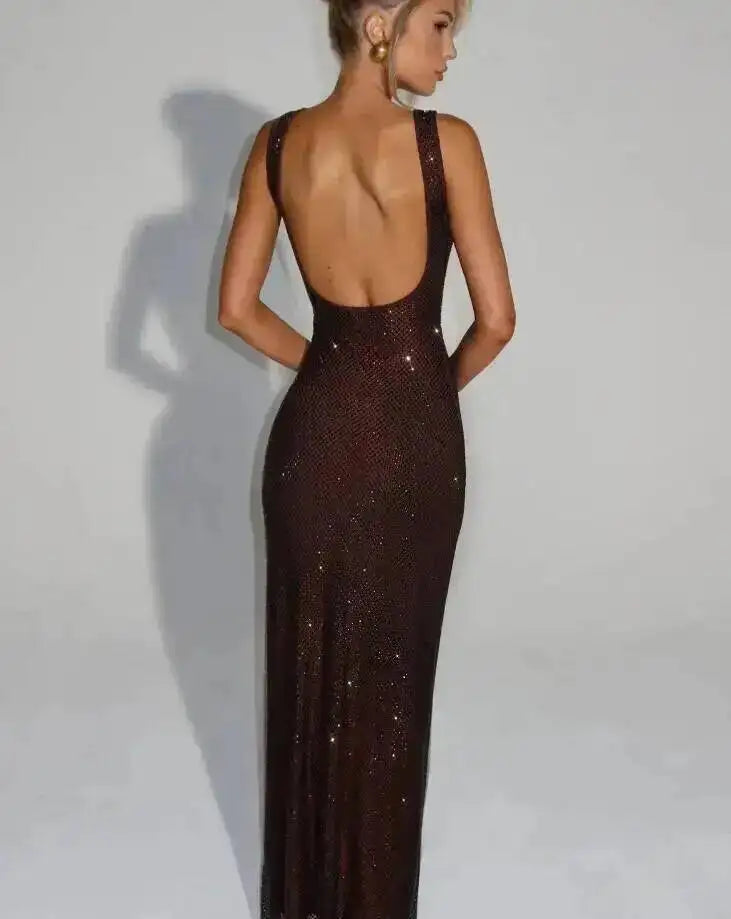 Sleeveless Sequined Mesh Maxi Dress Bodycon