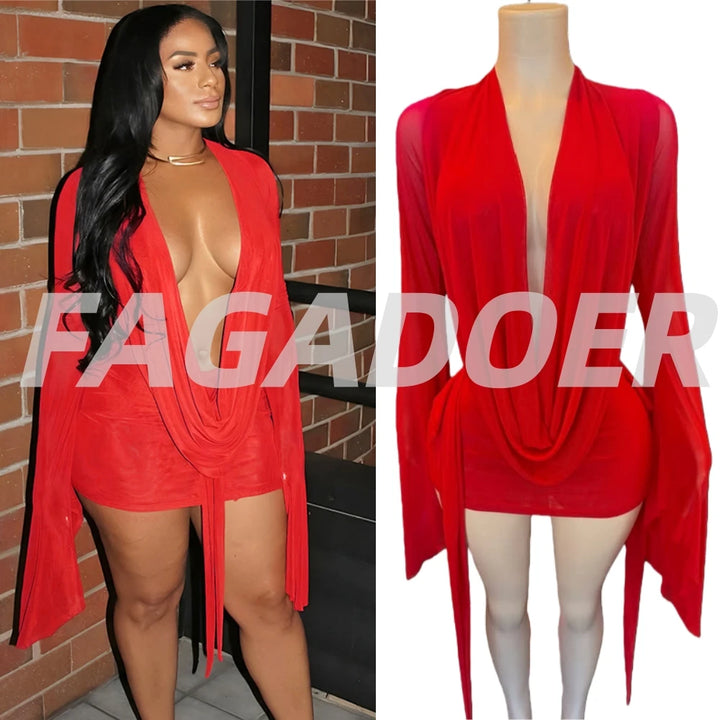 Fagadoer Mesh See Through Mini Bodycon Dress Women