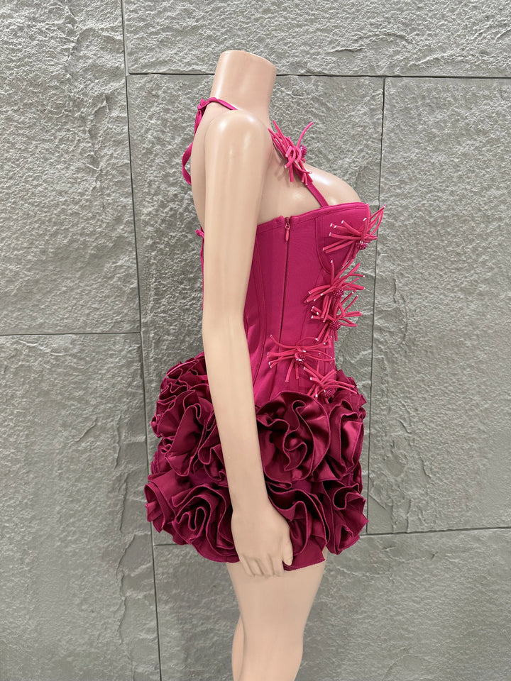 White Red Rose Strapless Bodycon Dress 2P