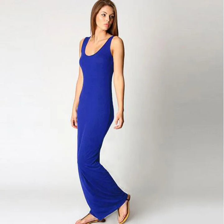 Women Sleeveless Maxi Bodycon Dress Solid Color
