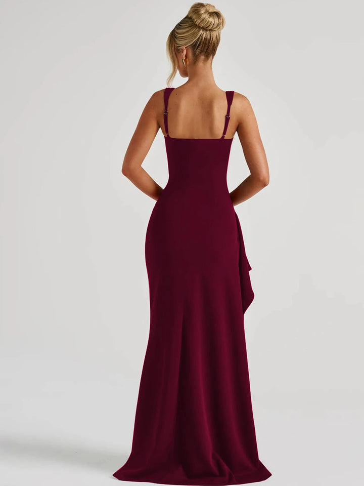 Hugcitar Women Elegant Straps Maxi Dress Slit