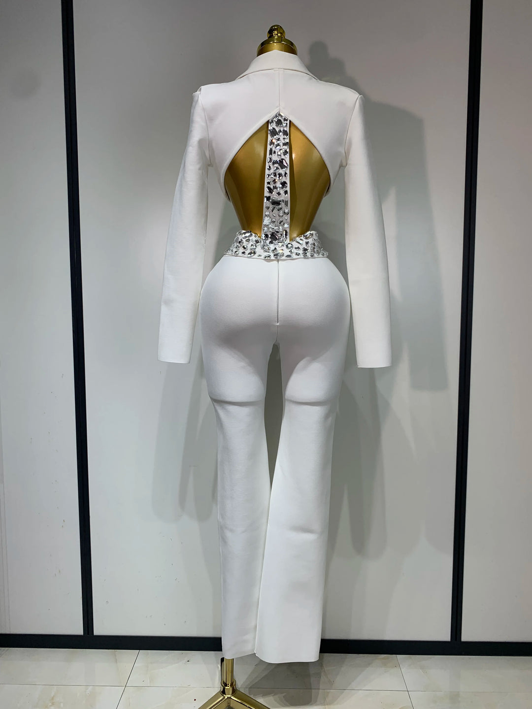 Women Beading Bandage Two Piece Bodycon Pants Set