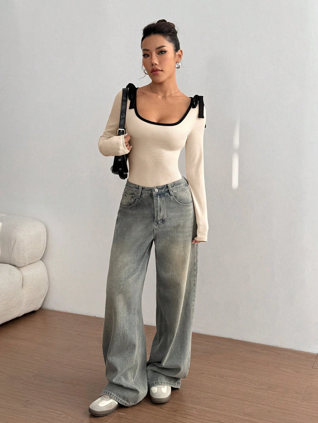 Slim Fit Color Block Long Sleeve Bodysuit For Women
