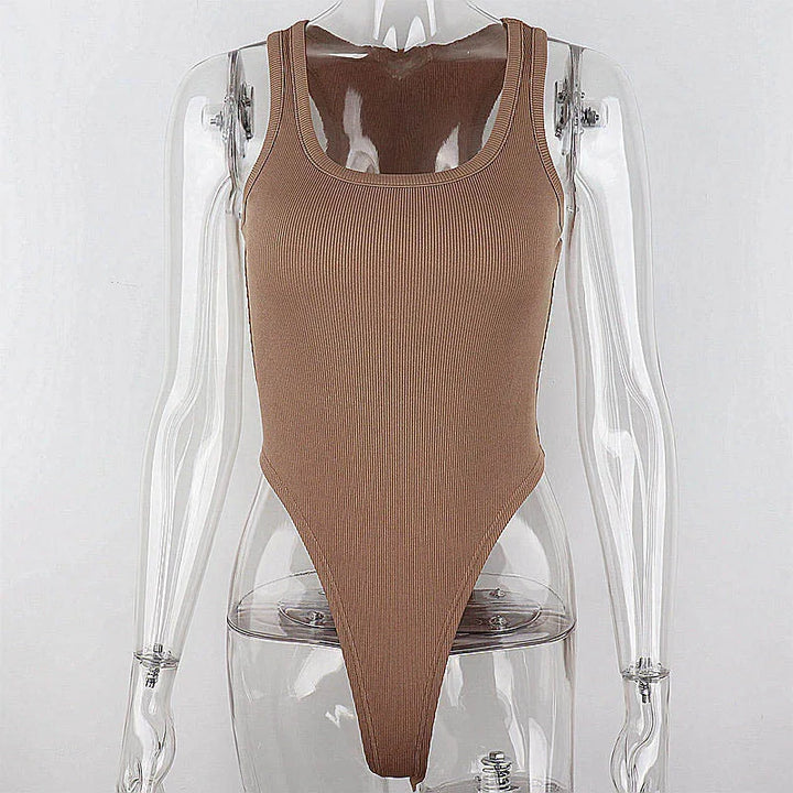 Sleeveless Knit Bodysuit Off Shoulder Halter Top