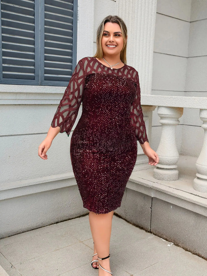 Elegant Plus Size Sequin Midi Dress For Women