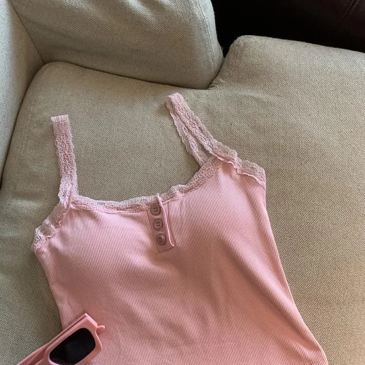 Sexy White Knit Camisole Lace Tank Top Cropped Vest Women&