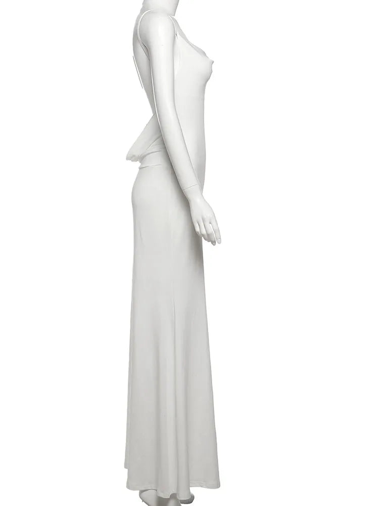 Silky Backless Maxi Dress Body Shaping Vestidos