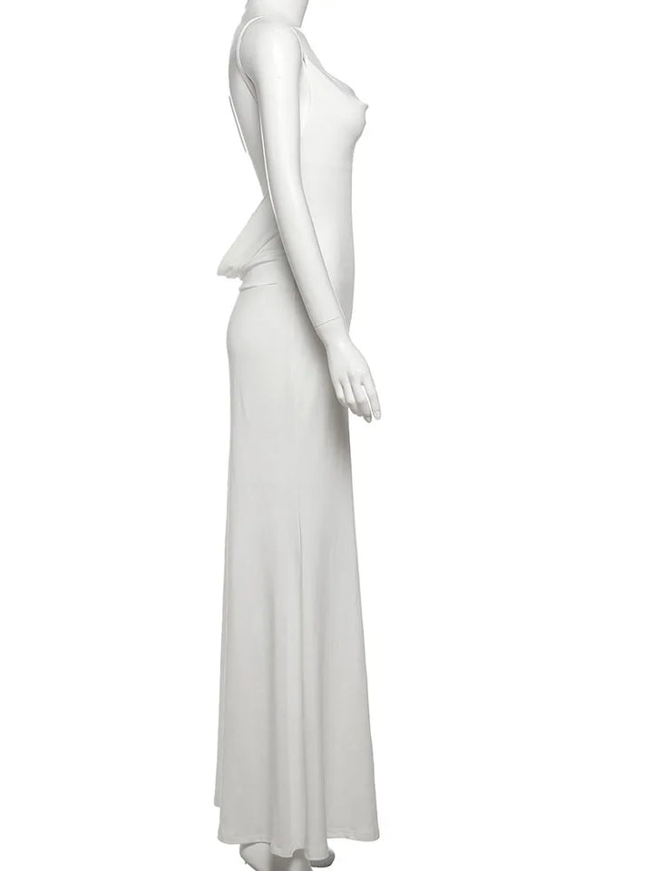 Silky Backless Maxi Dress Body Shaping Vestidos