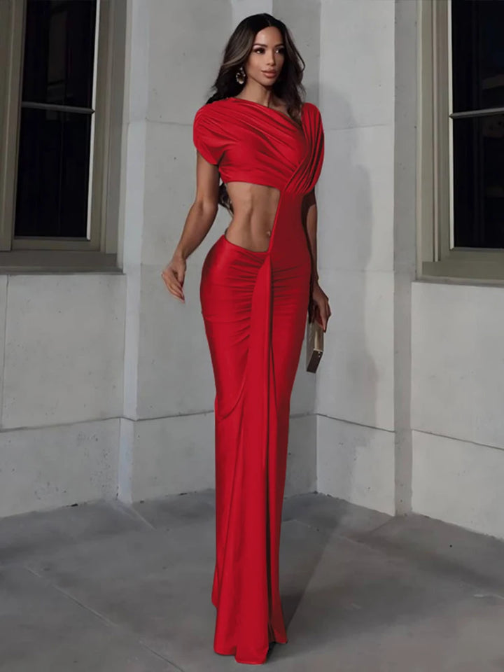 Nibber Irregular Hollow Dress Women Ruched Bodycon