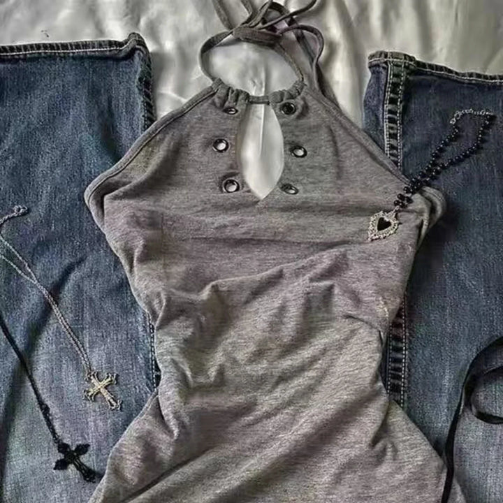 Y2k Vintage Sleeveless Crop Top For Women