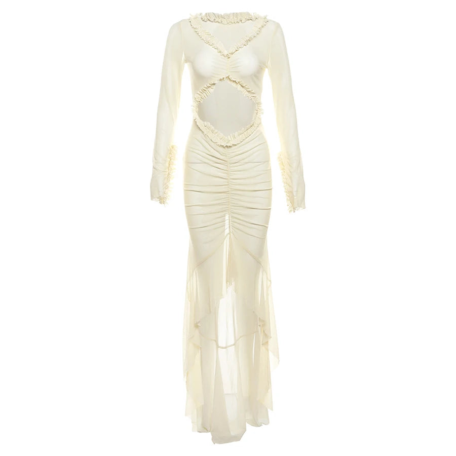 Weird Puss Elegant Sheer Lace Bodycon Maxi Dress