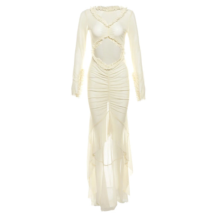 Weird Puss Elegant Sheer Lace Bodycon Maxi Dress