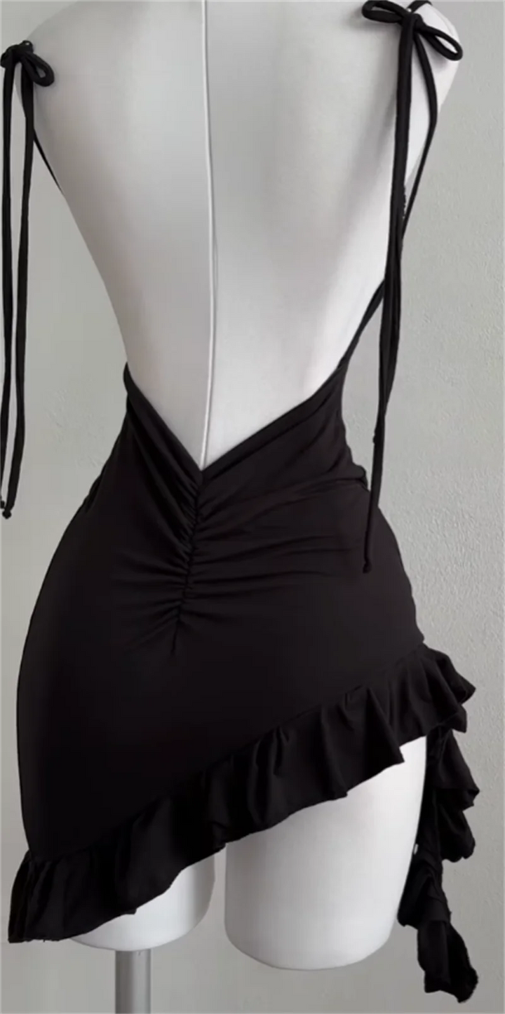 Y2K Backless Lace Up Ruffle Mini Dress For Women