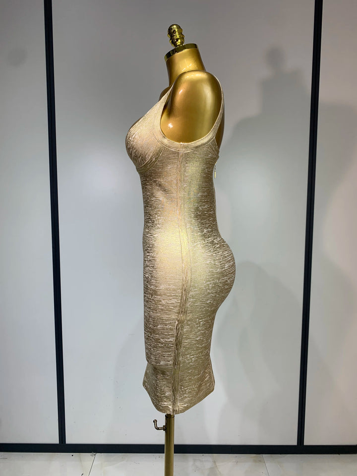Gold Bandage Bodycon Dress For Women Nightclub