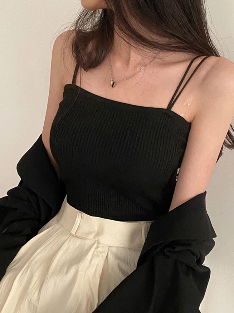 Slim Stretch Cotton Knitted Halter Crop Vest
