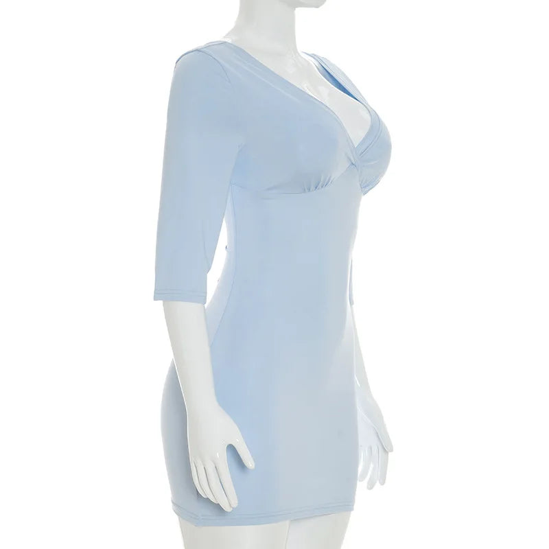Luxurious Solid V‑Neck Bodycon Mini Knit Dress