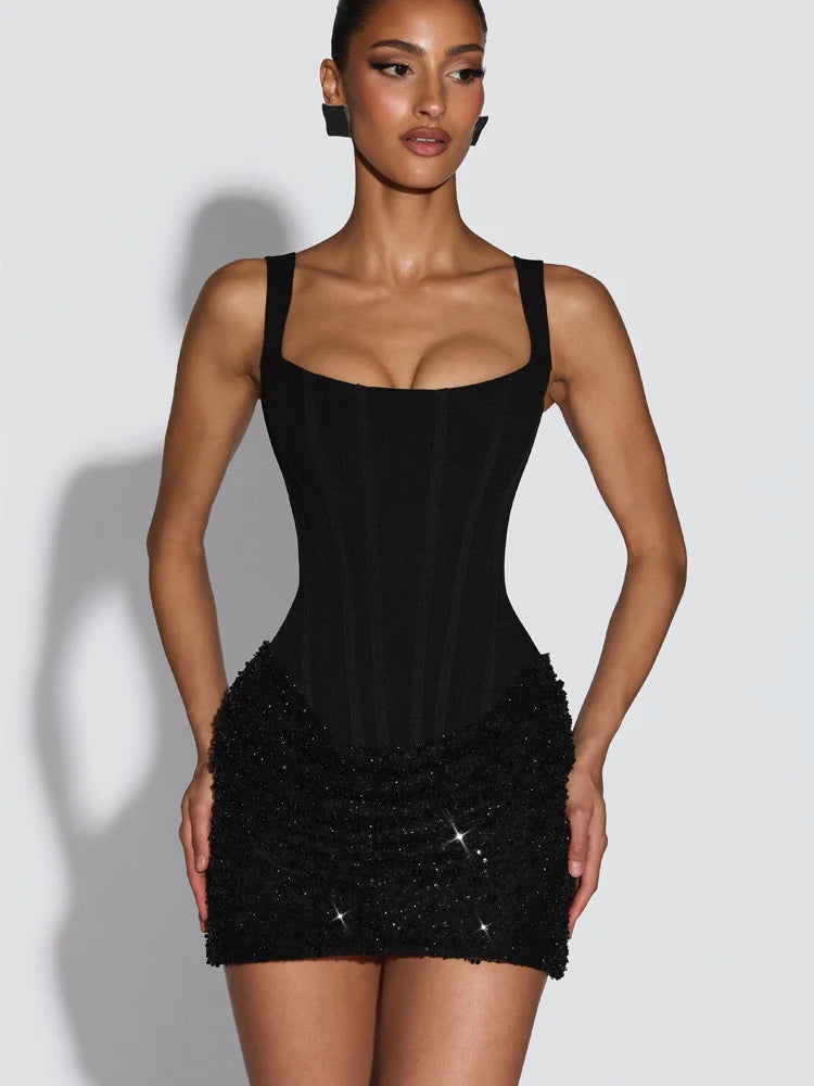 Square Neck Halter Mini Dress Bodycon Backless