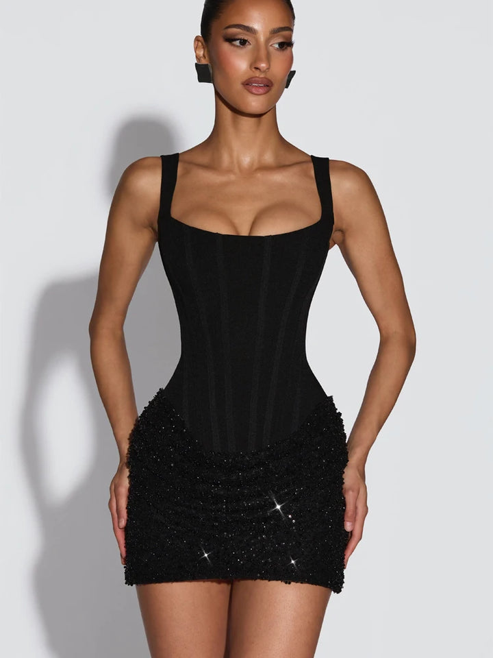 Square Neck Halter Mini Dress Bodycon Backless