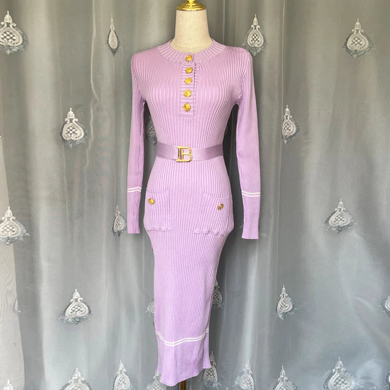 YuooMuoo Women Knitted Belted Dress Bodycon Office