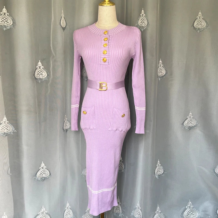 YuooMuoo Women Knitted Belted Dress Bodycon Office