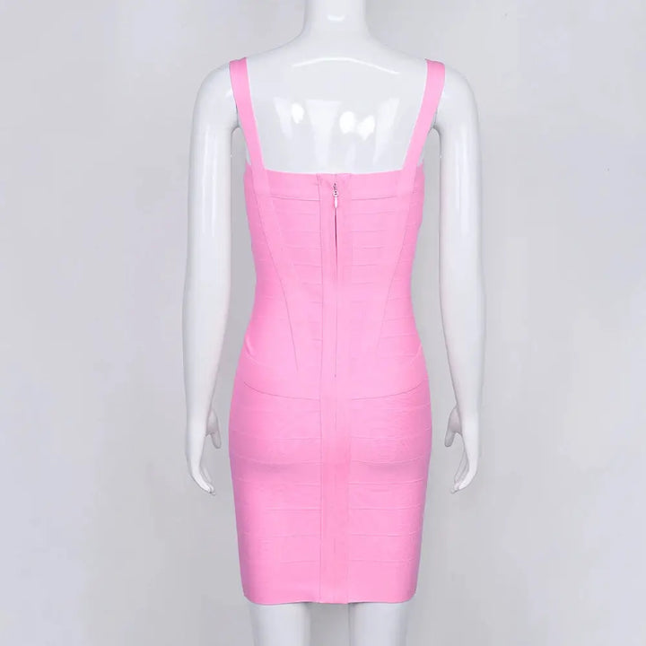 BEAUKEY Blue Spaghetti Strap Women Mini Bandage Dress Bodycon Sexy Above Knee Length Bodycon Party Club Dress XL Classic Vestido